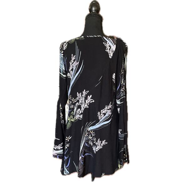 Free People Clear Skies Cold-Shoulder Tunic Dress Black Floral XS Boho Festival - Picture 5 of 8